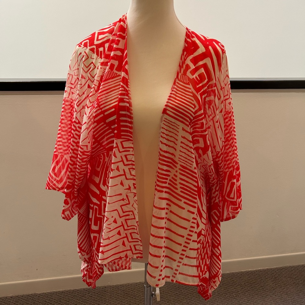 Orange “Green Dragon” Brand Sheer Jacket/Kimono. Size Small.